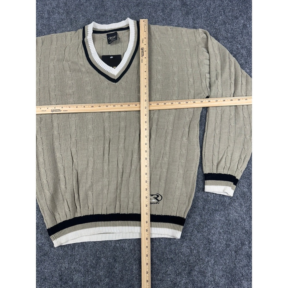 VTG Y2K‎ ROOKY Mens Tan Cable Knit V Neck Sweater XL Golf Sportswear NEW - Picture 7 of 8